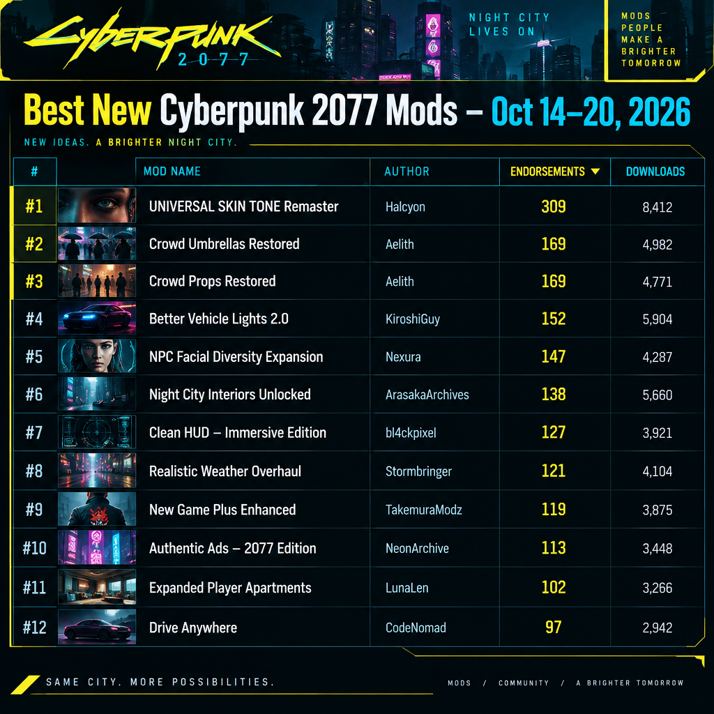 Top 12 Mods Ranked Table